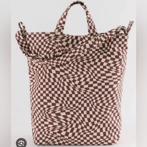 BAGGU Brown & Cream Canvas Checkered Bag